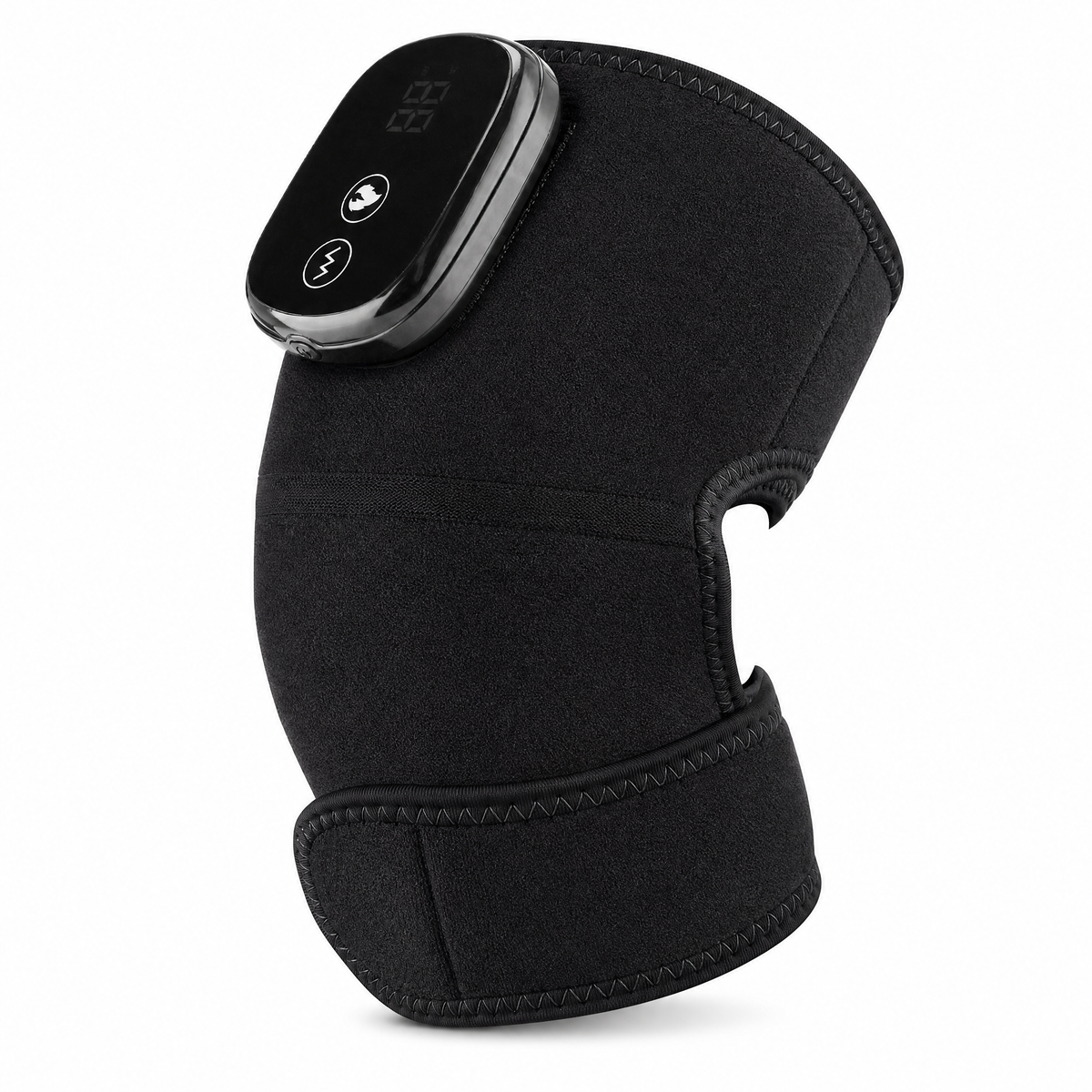 Comfortley black heated knee pad on a clean white background