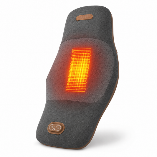 Comfortley DarkGrey lower back massager pillow front vertical view showing heat panel and controls