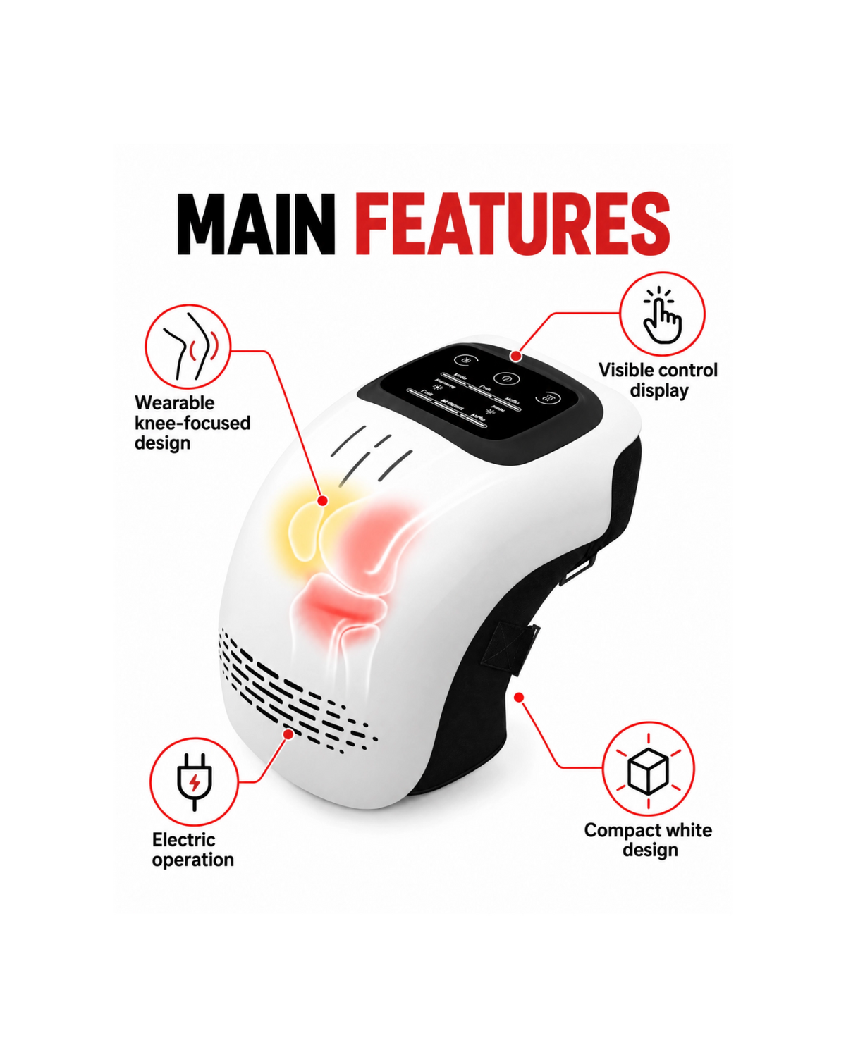 Comfortley electric knee massager main features graphic