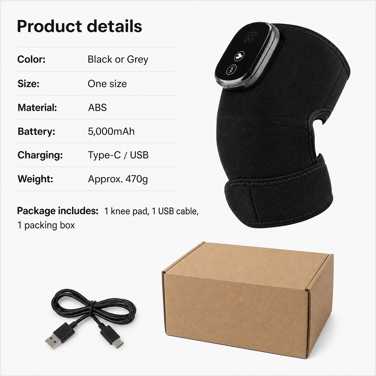 Comfortley heated knee pad specifications graphic