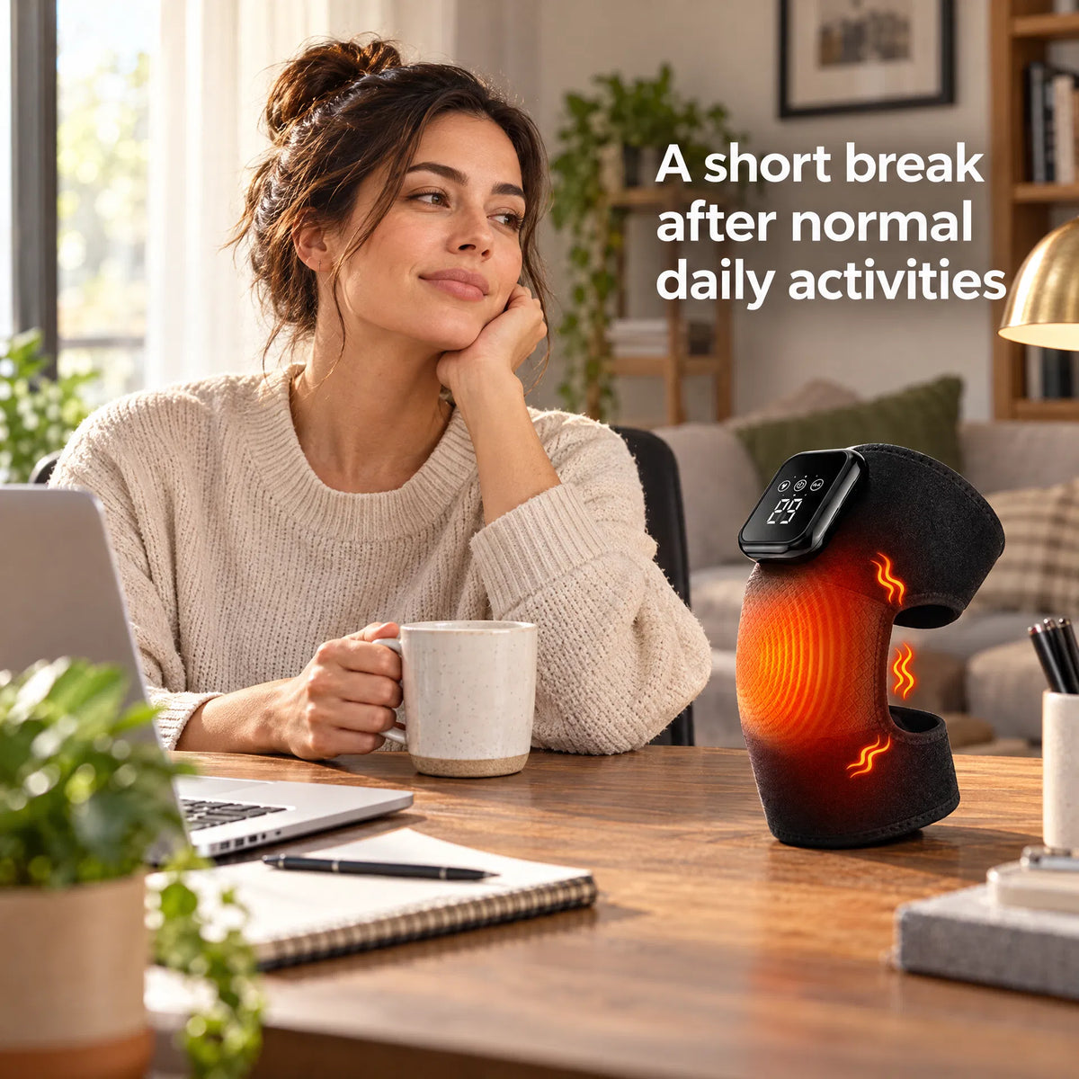 Comfortley black knee massager with heat and vibration in an everyday routine