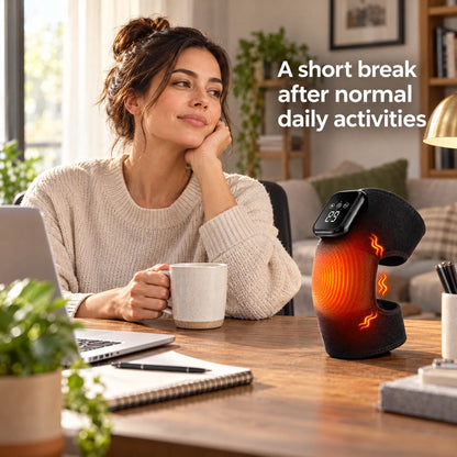 Comfortley black knee massager with heat and vibration in an everyday routine