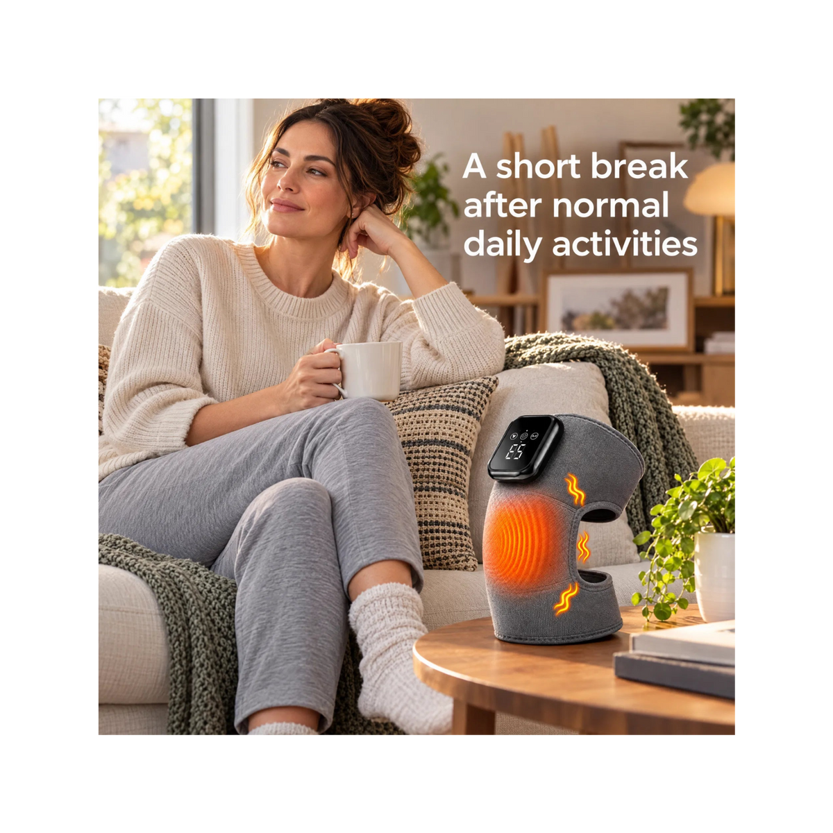 Comfortley gray knee massager with heat and vibration in an everyday routine
