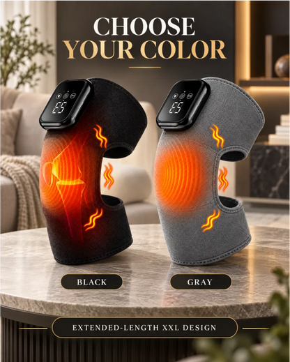 Comfortley knee massager with heat and vibration lifestyle graphic showing color variants