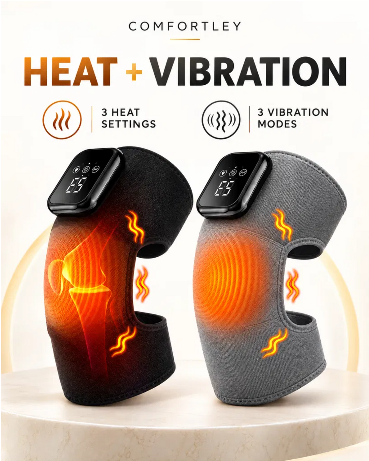 Comfortley knee massager with heat and vibration main features graphic