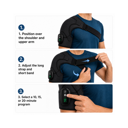 Comfortley shoulder massager with heat and USB recharge how to use graphic