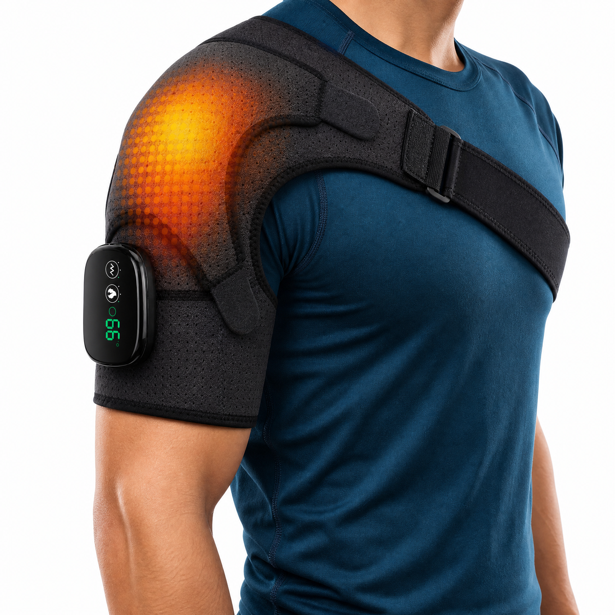 Comfortley rechargeable shoulder massager with heat in Black shown in a lifestyle view