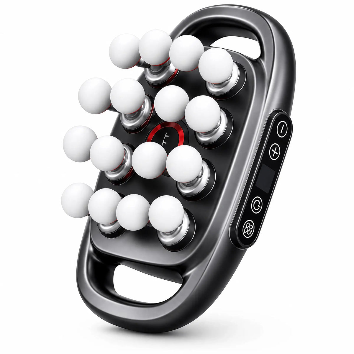VTT rechargeable portable massage gun specification graphic with 30 speed levels.